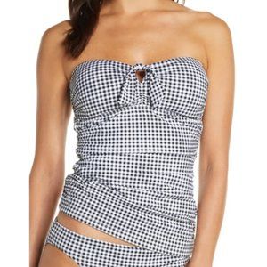 Tommy Bahama Gingham Tie Front Long Bandini Swim Top in Black/White